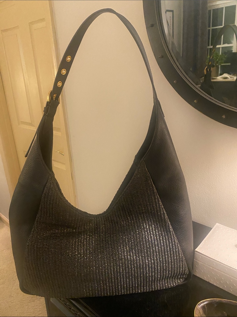 Vince Camuto Black Woven Hobo Shoulder Bag